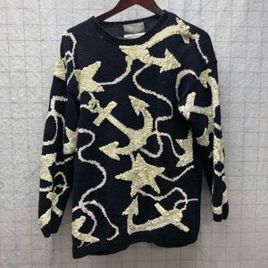 Nautical Sequin navy and white knit sweater VTG
